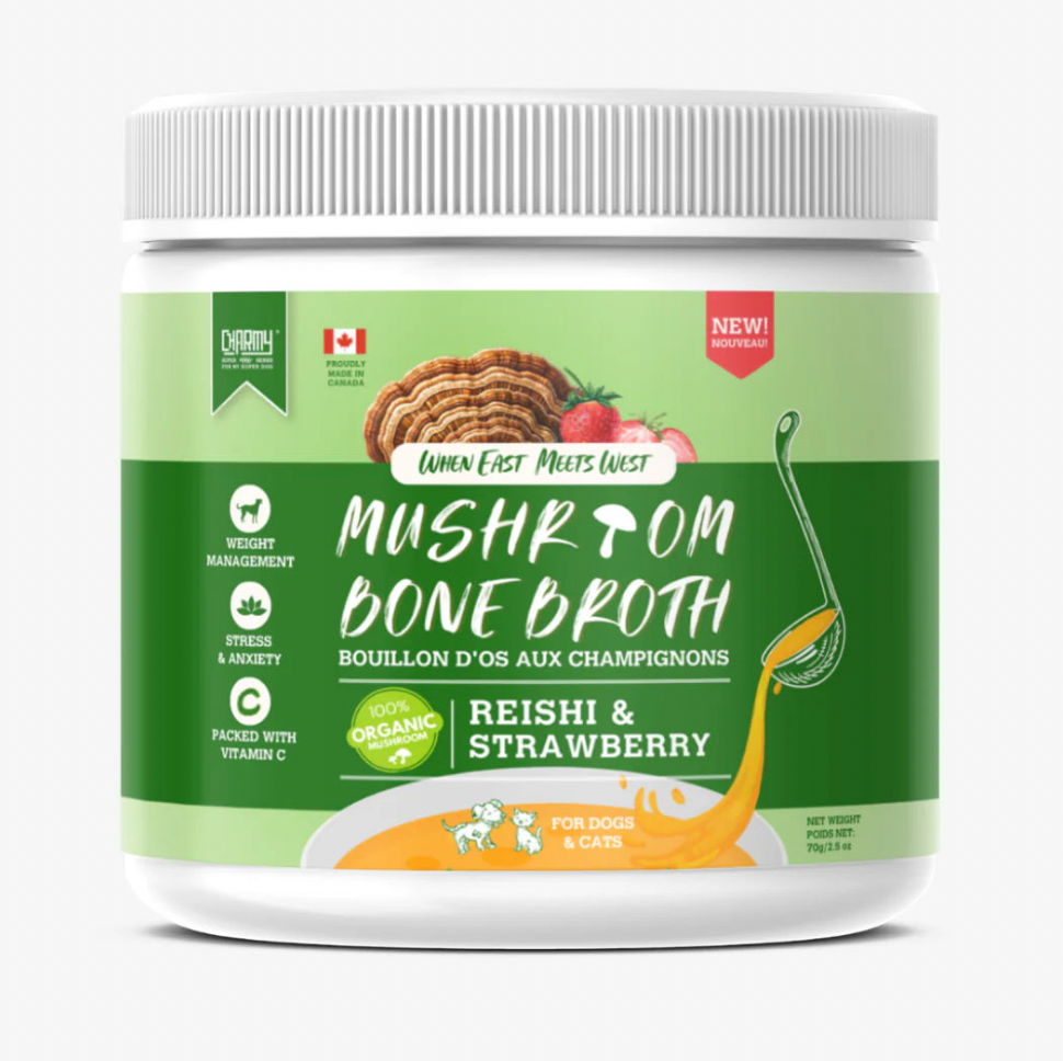 【Charmy】Dogs & Cats - When East Meets West Mushroom Bone Broth - Reishi & Strawberry - 2.5oz / 70g