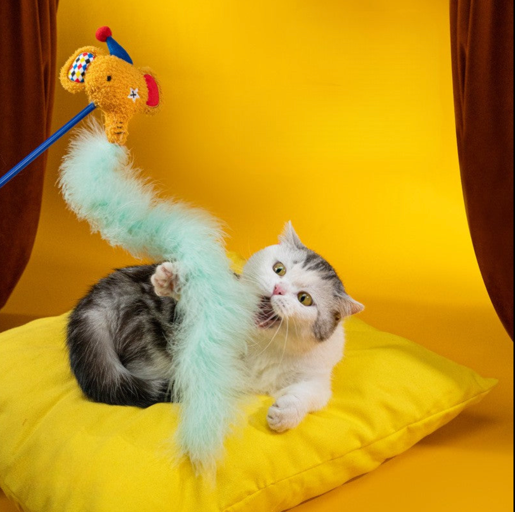 【PETSVILLE】PawSwing Cat Teaser Wand – Interactive Feather & Bell Toy for Cats, Self-Play & Boredom Relief